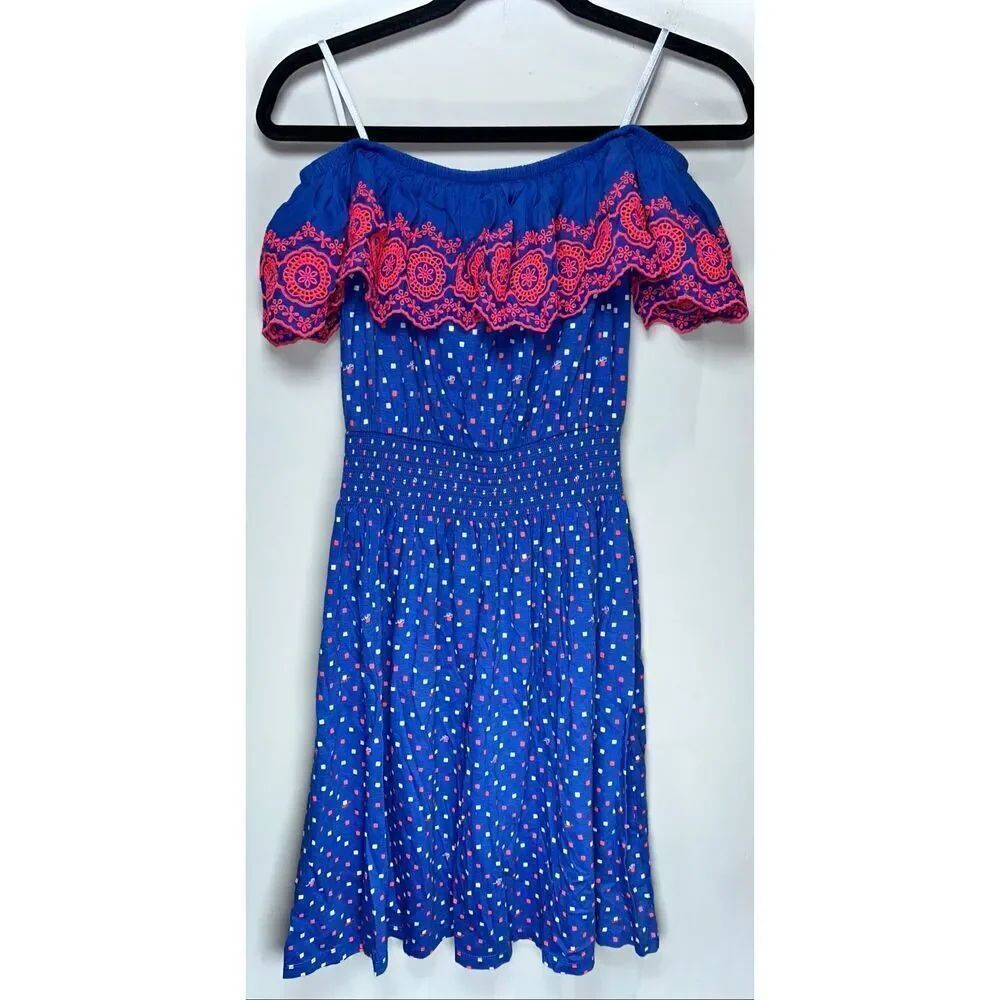Lilly Pulitzer Kalama Off-The-Shoulder Smocked Mini Dress in the Borealis Blue S